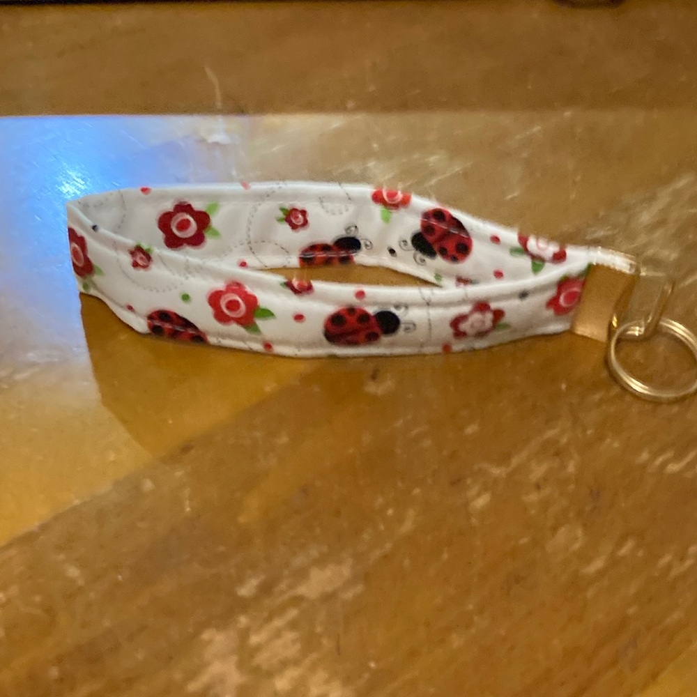 Handmade Wristlet Key Holder Charming Ladybug and Flower Print - Picture 1 of 3